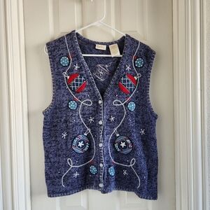 Bobbie Brooks Christmas Ornaments Holiday Sweater Vest Size L 12/14 Embroidered